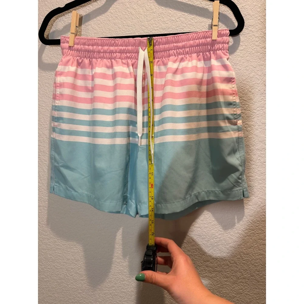Chubbies Mens Swim Trunks Pink Blue Striped‎ Small